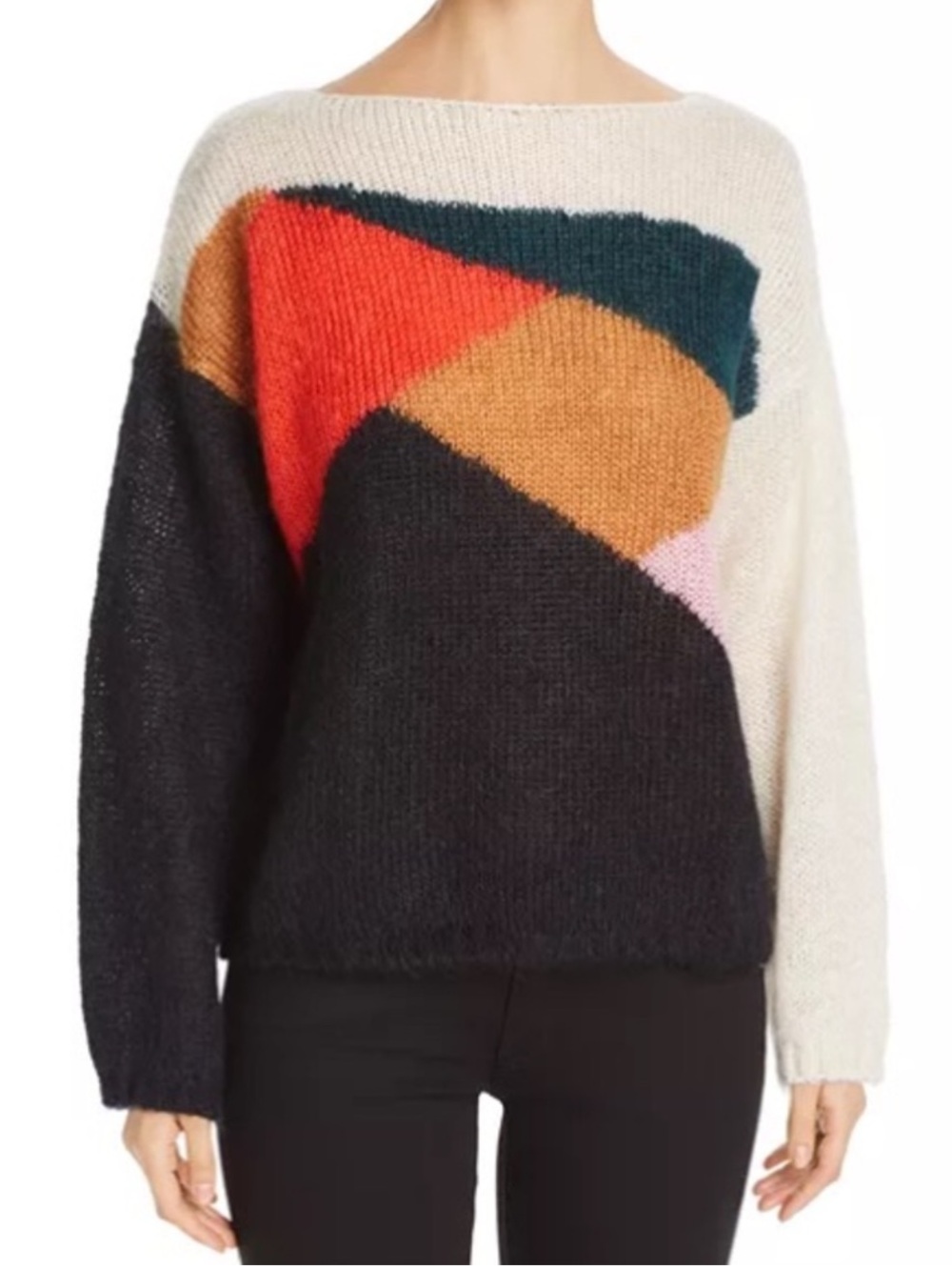 Burberry Color Block Drop Shoulder Silk Mohair Sweater Size XL